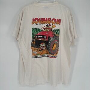 Vintage 90s Big Johnson Mud Tires Graphic T-Shirt XL Oneita Made in USA White